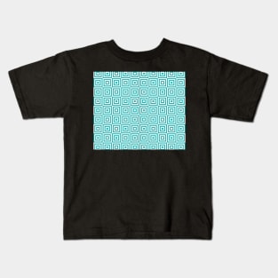 Teal and White Geometric Squares Pattern Kids T-Shirt